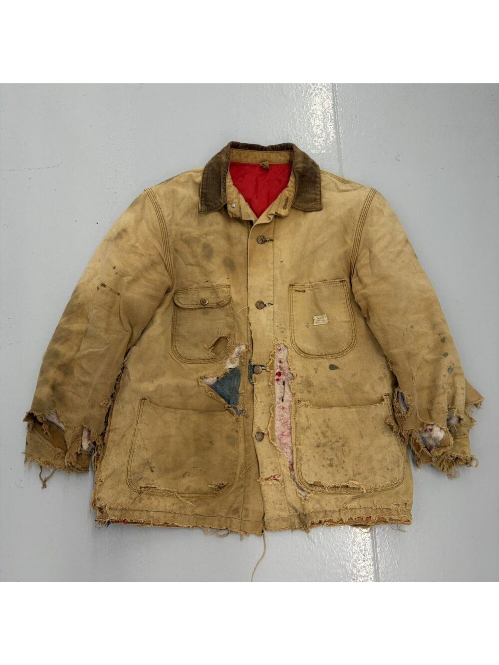 Vintage 60s Sears Work Wear Tan Distressed Chore Jacket